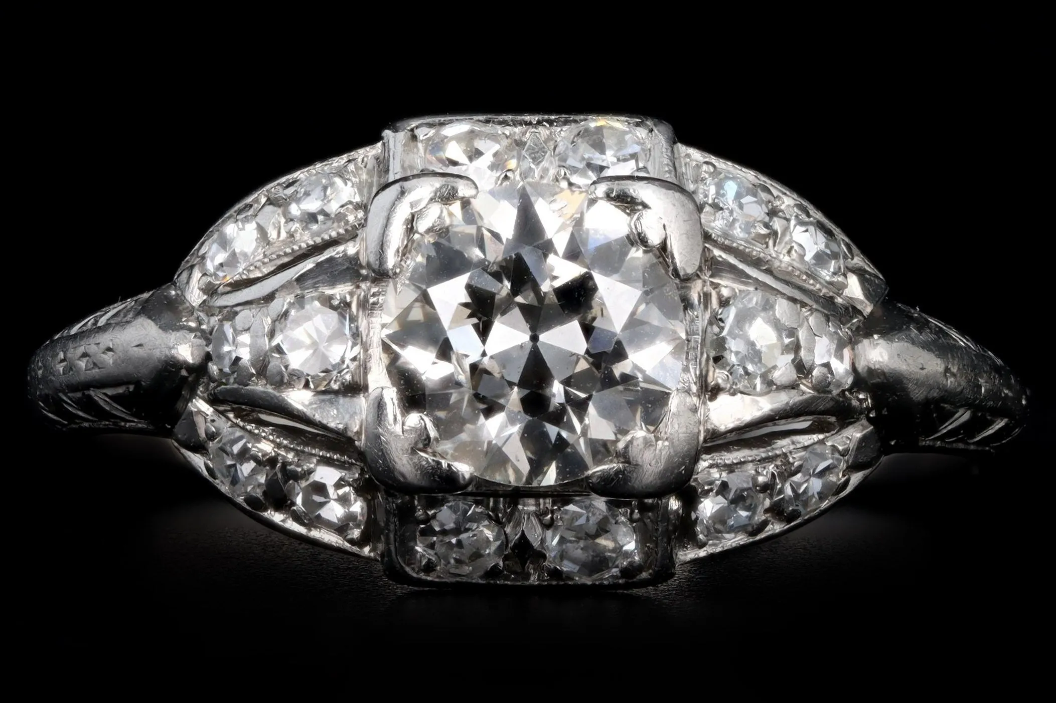 Art Deco Platinum .63 Carat Old European Cut Diamond Engagement Ring