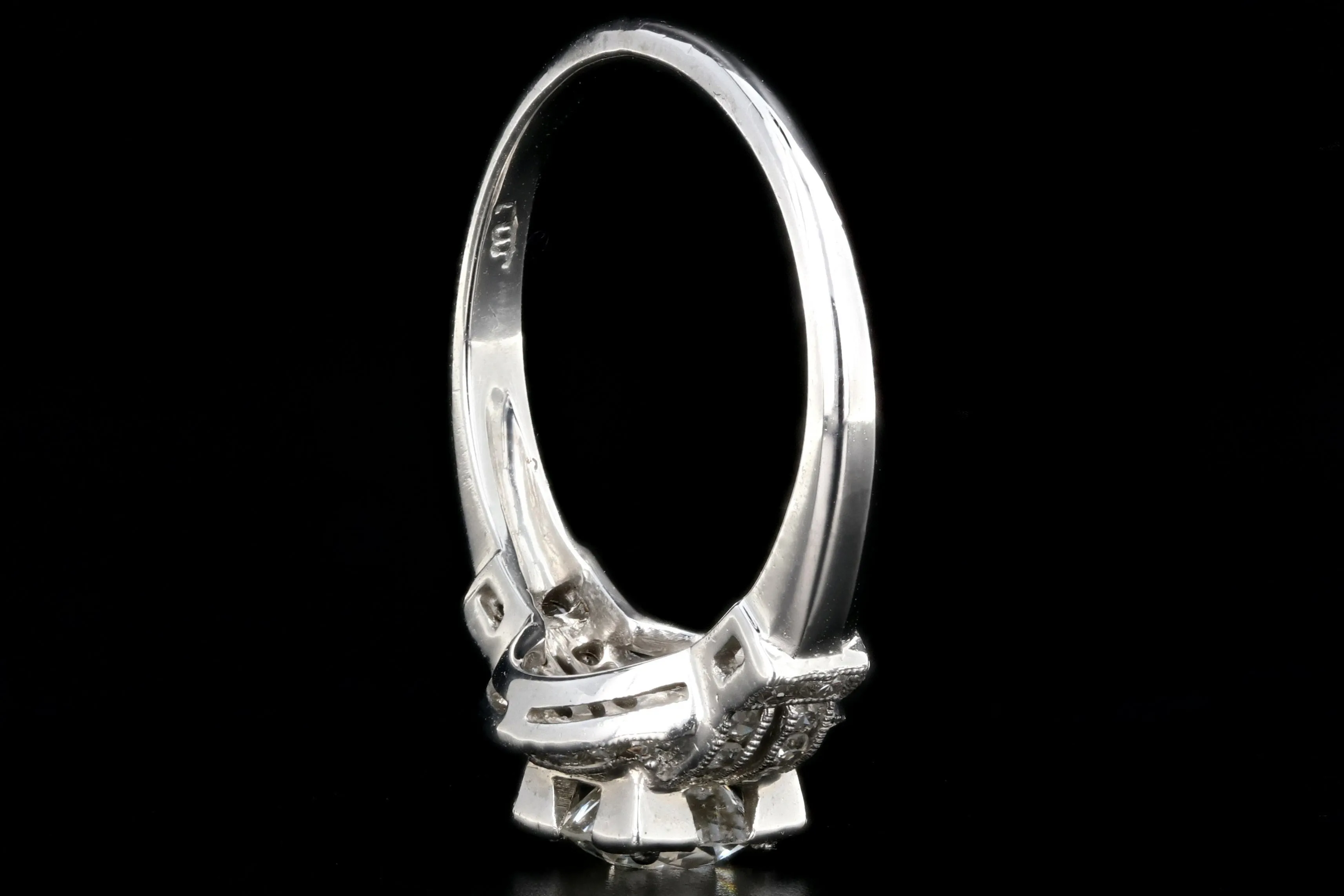 Art Deco Platinum .90 Carat Old European Cut Diamond Engagement Ring Size 7