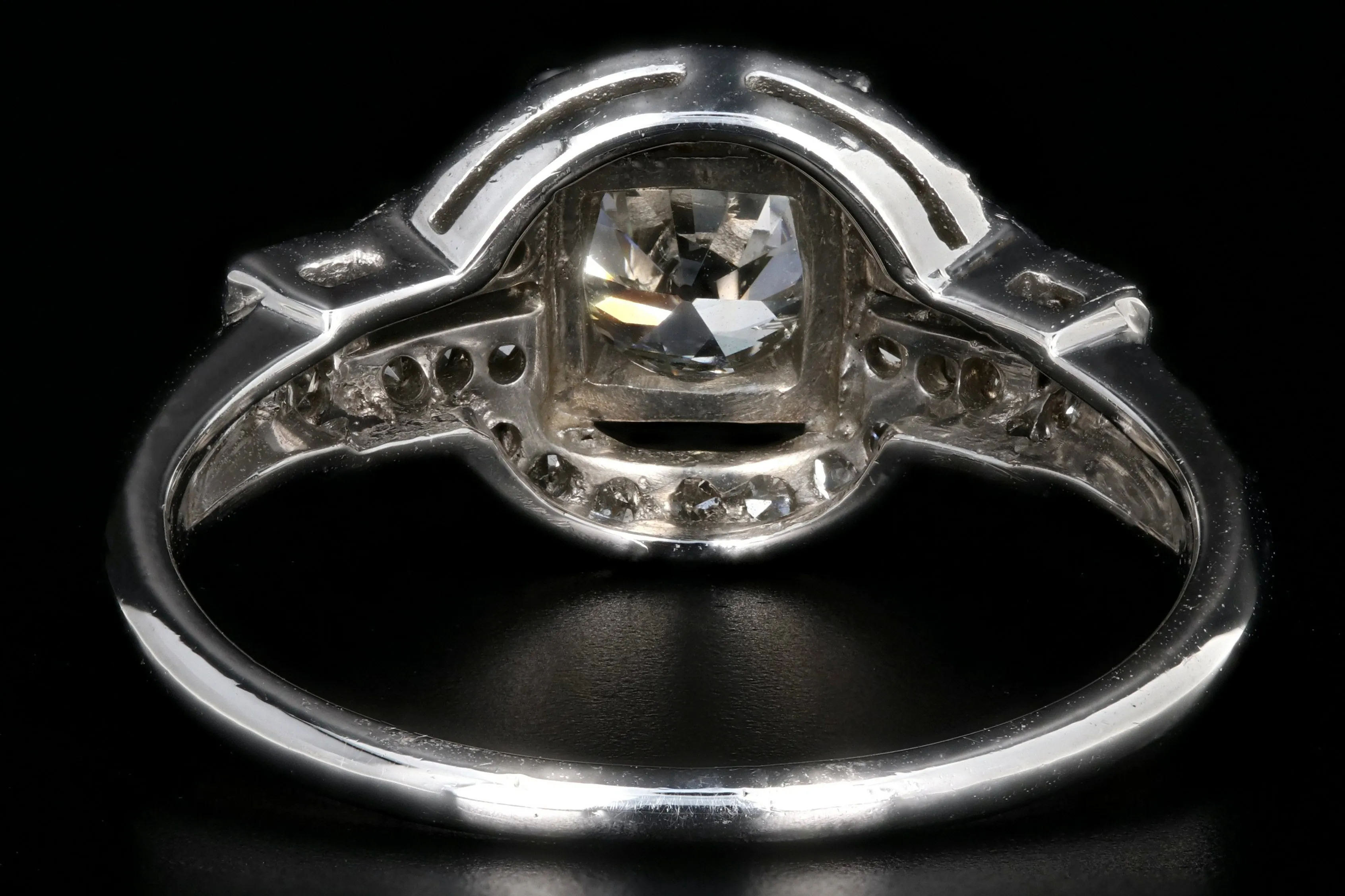 Art Deco Platinum .90 Carat Old European Cut Diamond Engagement Ring Size 7