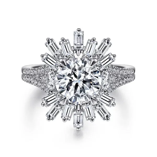 Art Deco Starburst Halo Round Diamond Engagement Ring Mounting