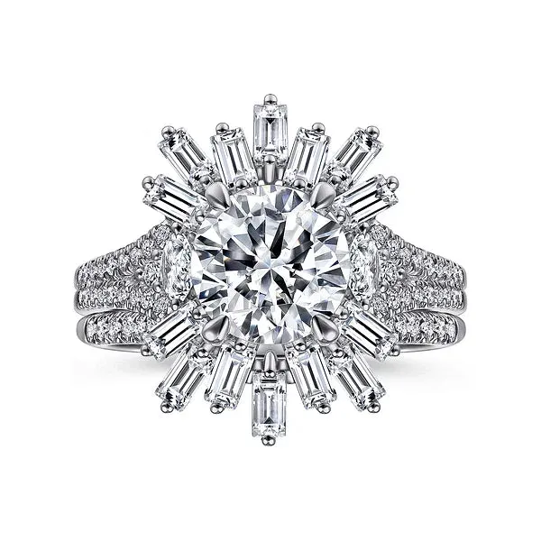 Art Deco Starburst Halo Round Diamond Engagement Ring Mounting