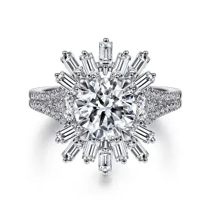 Art Deco Starburst Halo Round Diamond Engagement Ring Mounting