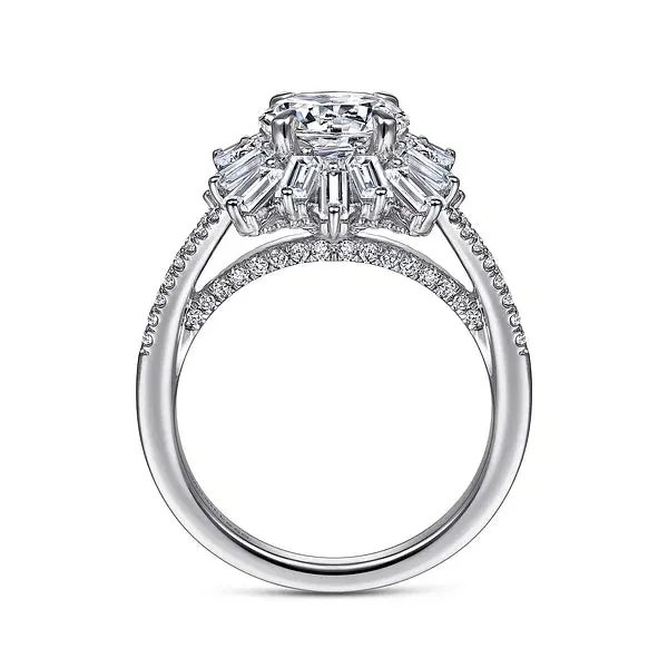 Art Deco Starburst Halo Round Diamond Engagement Ring Mounting