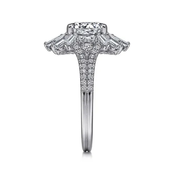 Art Deco Starburst Halo Round Diamond Engagement Ring Mounting