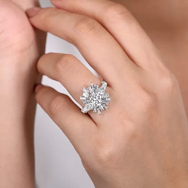 Art Deco Starburst Halo Round Diamond Engagement Ring Mounting