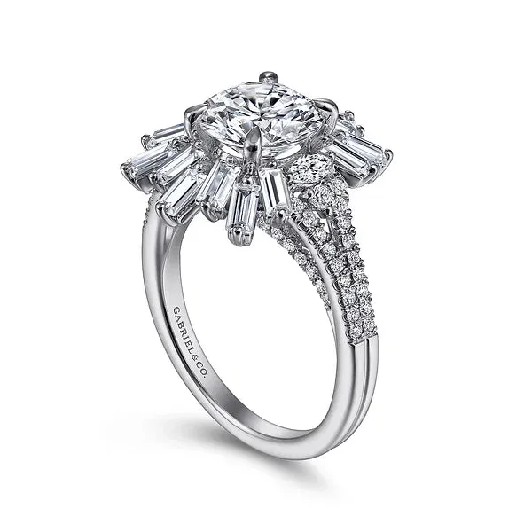 Art Deco Starburst Halo Round Diamond Engagement Ring Mounting