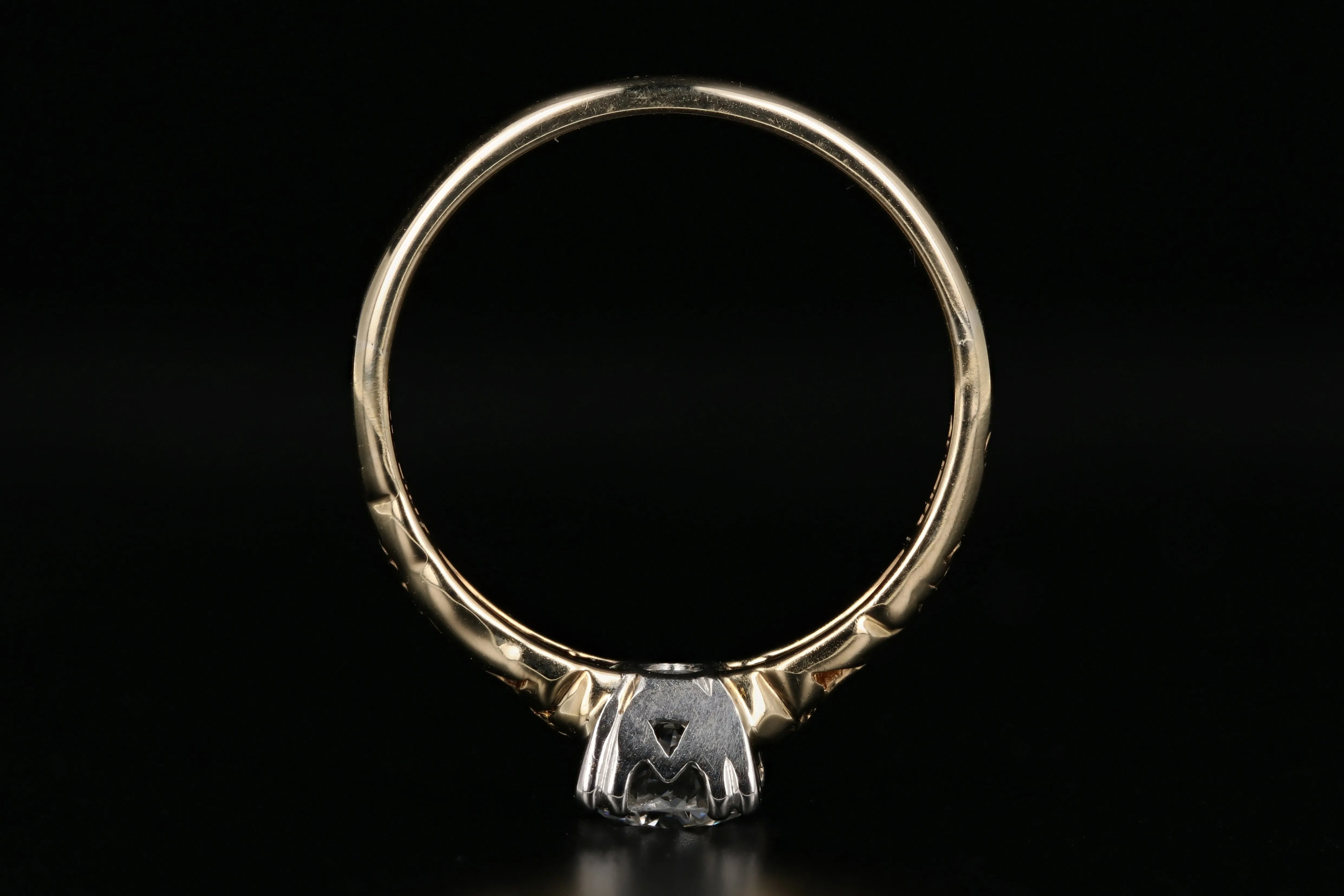 Art Nouveau 14K Yellow Gold and Platinum .70 Carat Engagement Ring