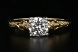 Art Nouveau 14K Yellow Gold and Platinum .70 Carat Engagement Ring