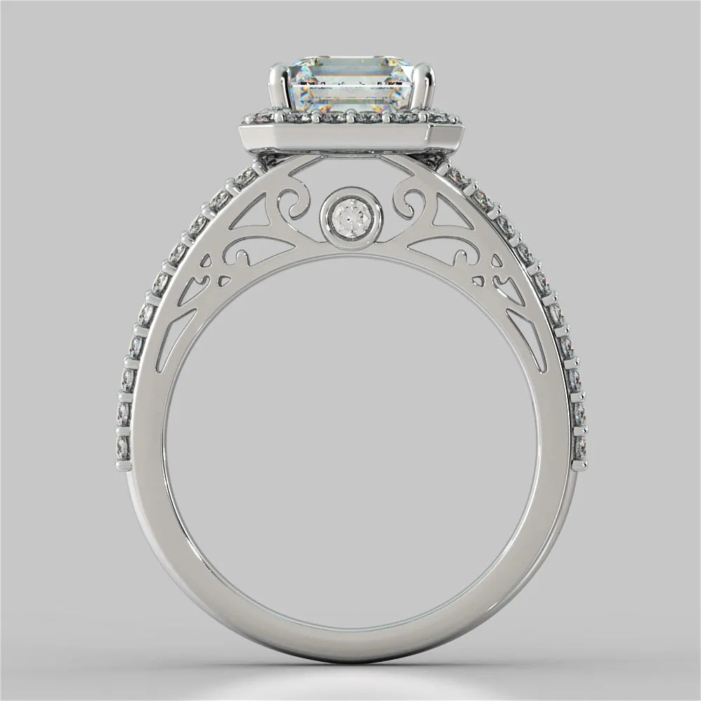 Asscher Cut Split Shank Engagement Ring with Filigree Setting