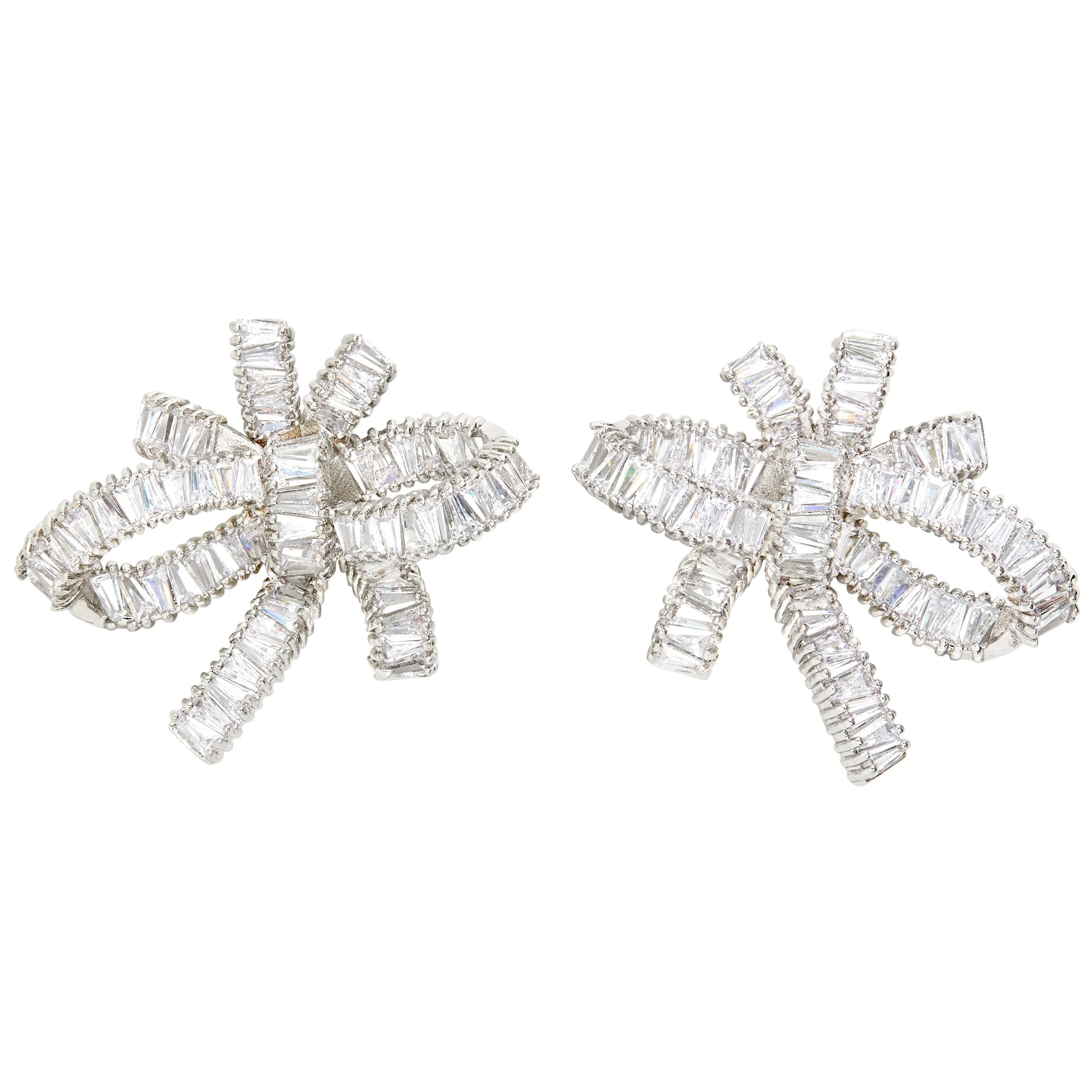 BAGUETTE BOW CLUSTER EARRINGS - RHODIUM