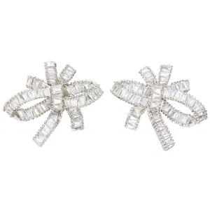 BAGUETTE BOW CLUSTER EARRINGS - RHODIUM