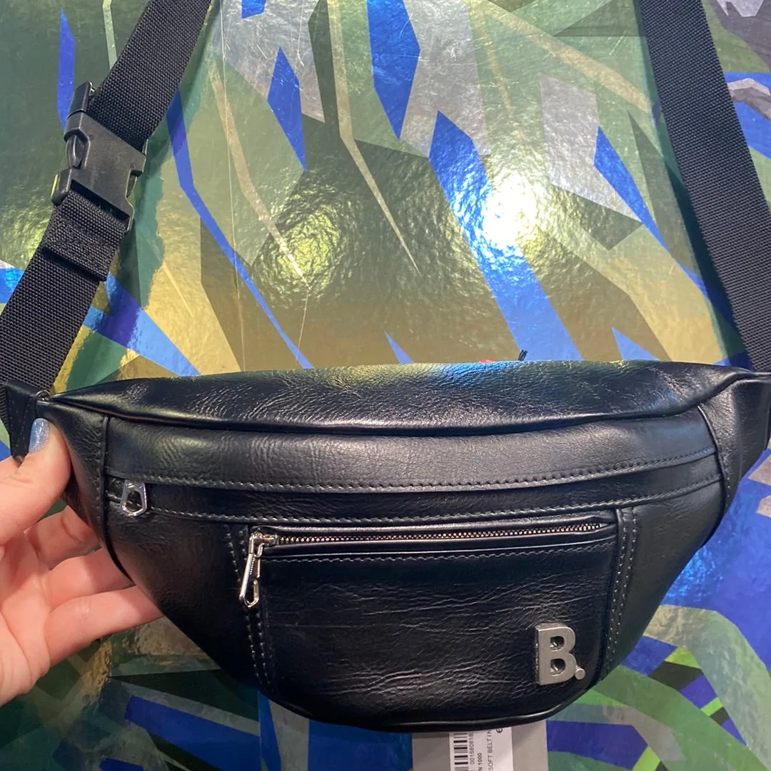 Balenciaga Black Leather Fanny Pack with Silver Matte B.