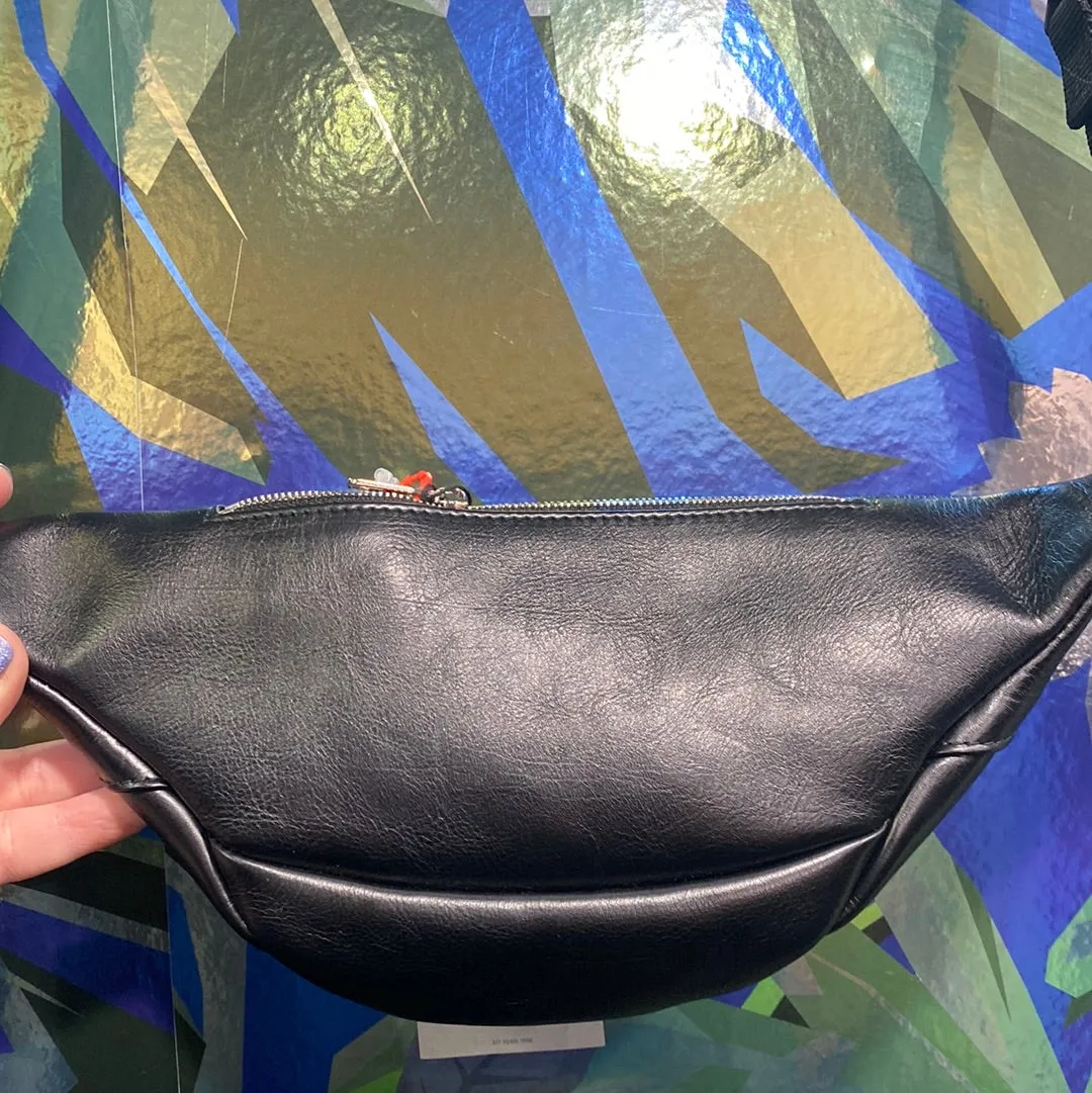 Balenciaga Black Leather Fanny Pack with Silver Matte B.