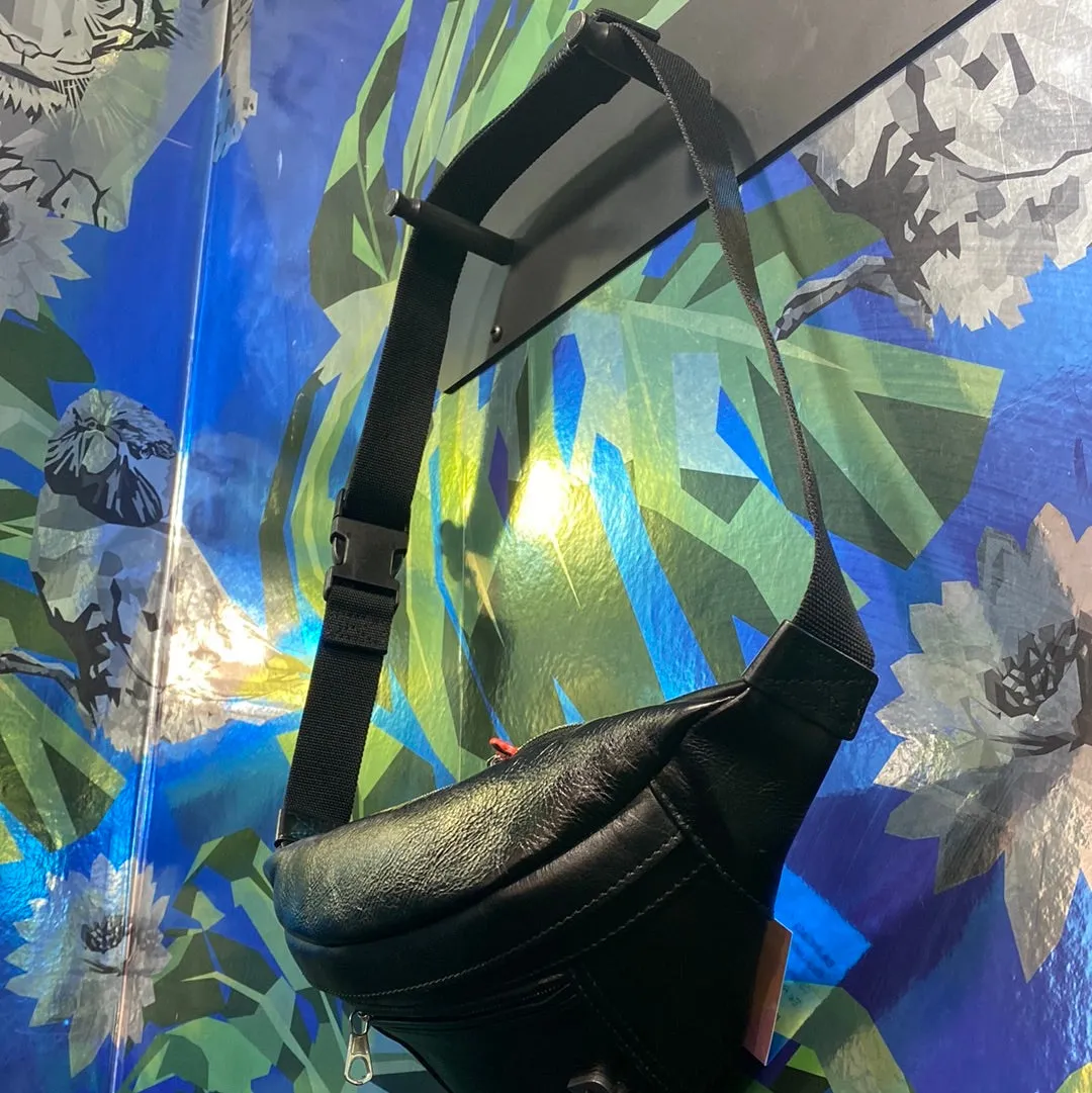 Balenciaga Black Leather Fanny Pack with Silver Matte B.