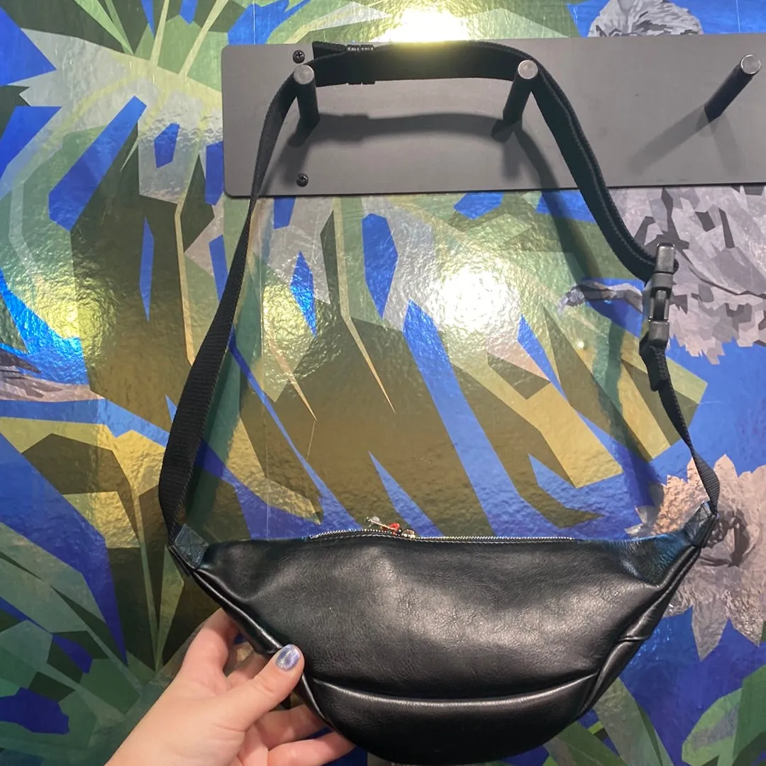 Balenciaga Black Leather Fanny Pack with Silver Matte B.