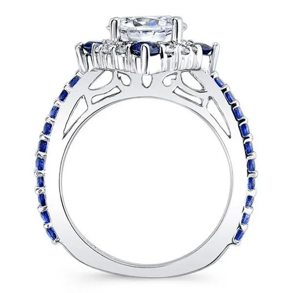 Barkev's Blue Sapphire Compass Halo Diamond Engagement Ring