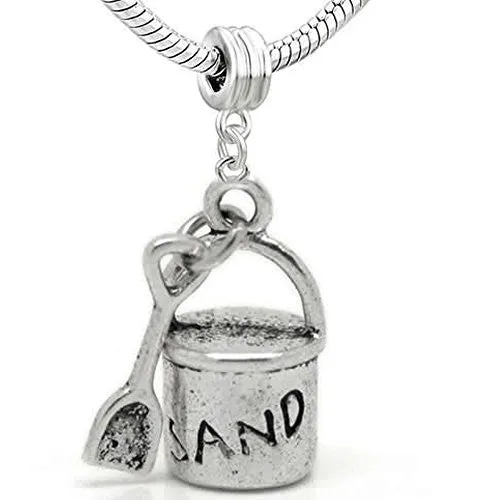 Beach Sand Bucket and Shovel European Bead Compatible for Most European Snake Chain Bracelet