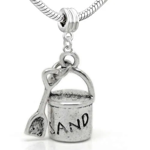 Beach Sand Bucket and Shovel European Bead Compatible for Most European Snake Chain Bracelet
