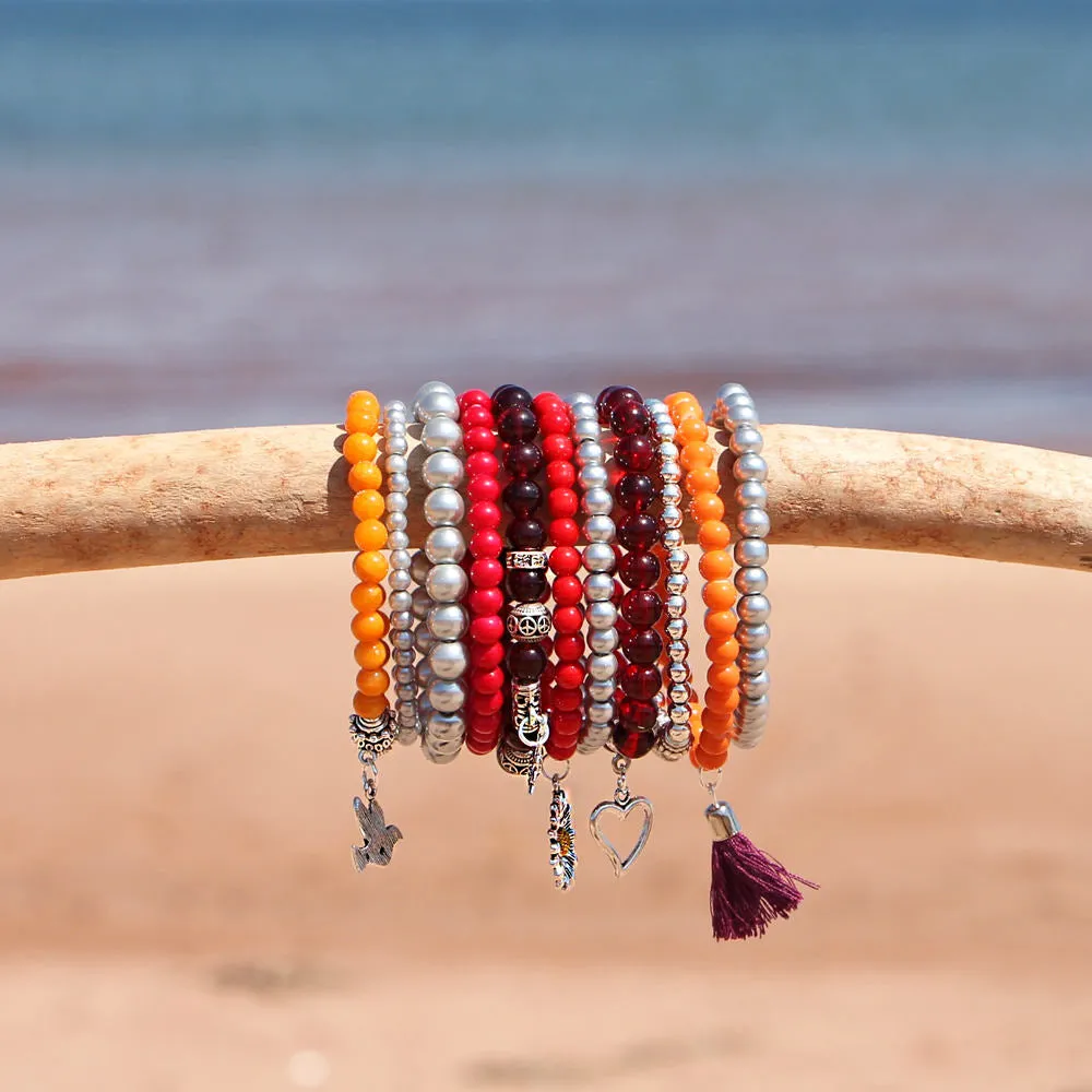Beaded Bracelets Set of 10 Stretch Bracelets Bohemian Sunset Themed Stack