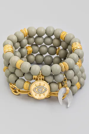 Beaded Evil Eye Charm Bracelet Set