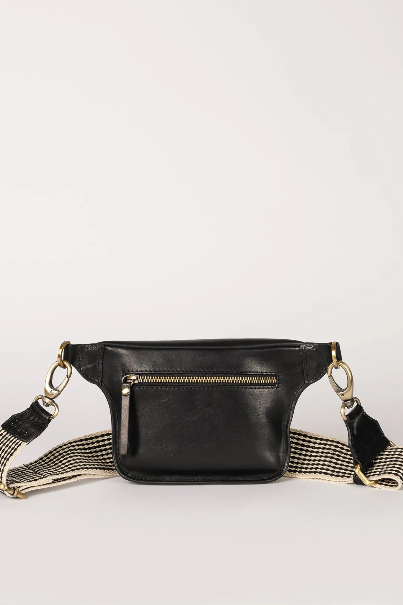 BECK'S BUM BAG BLACK STROMBOLI LEATHER - CHECKERED STRAP