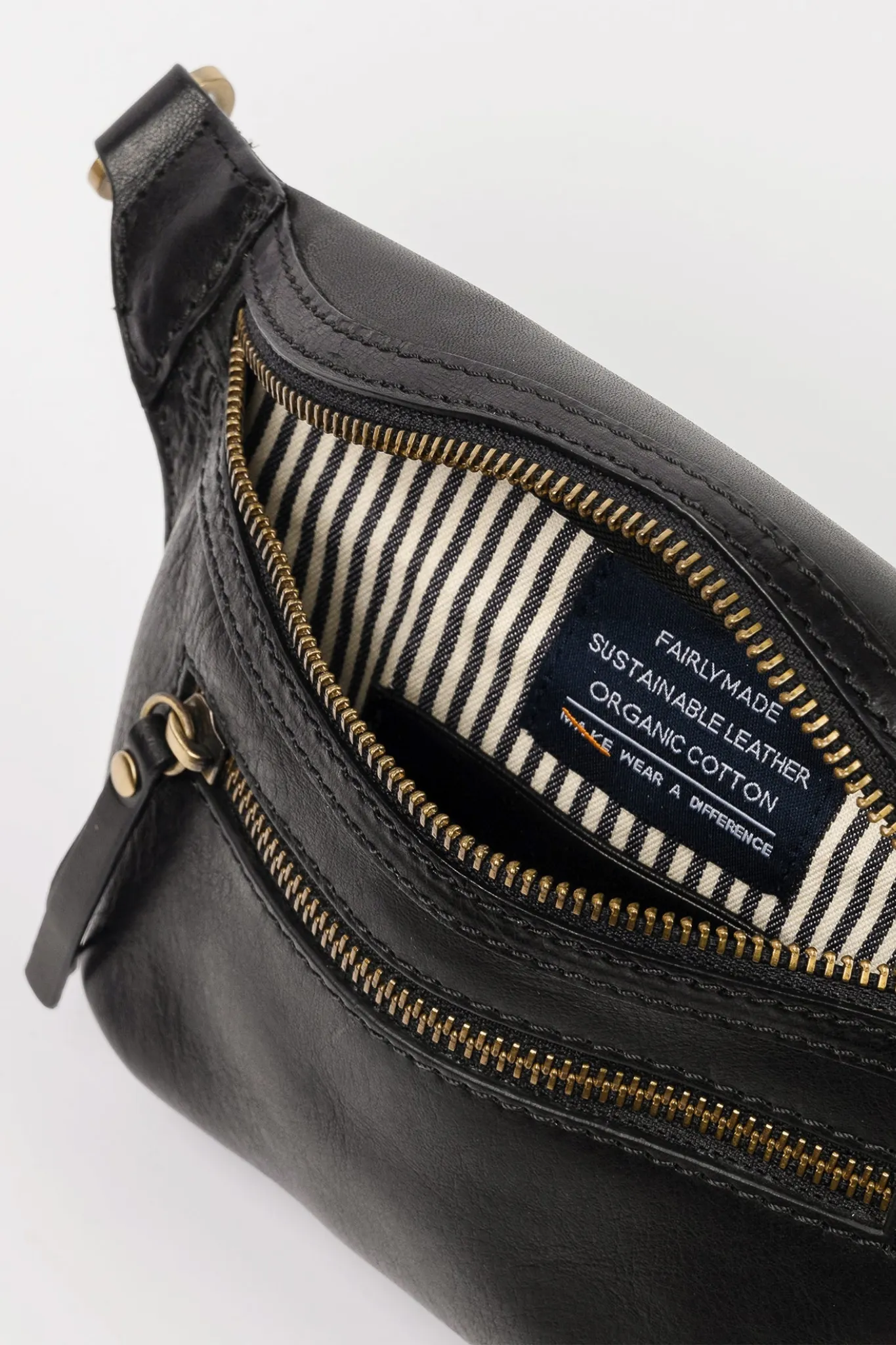 BECK'S BUM BAG BLACK STROMBOLI LEATHER - CHECKERED STRAP