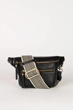 BECK'S BUM BAG BLACK STROMBOLI LEATHER - CHECKERED STRAP