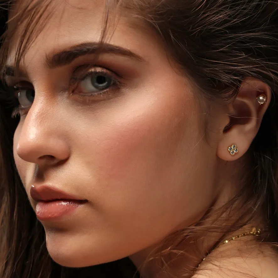 Bezel CZ Flower Studs - Gold or Silver