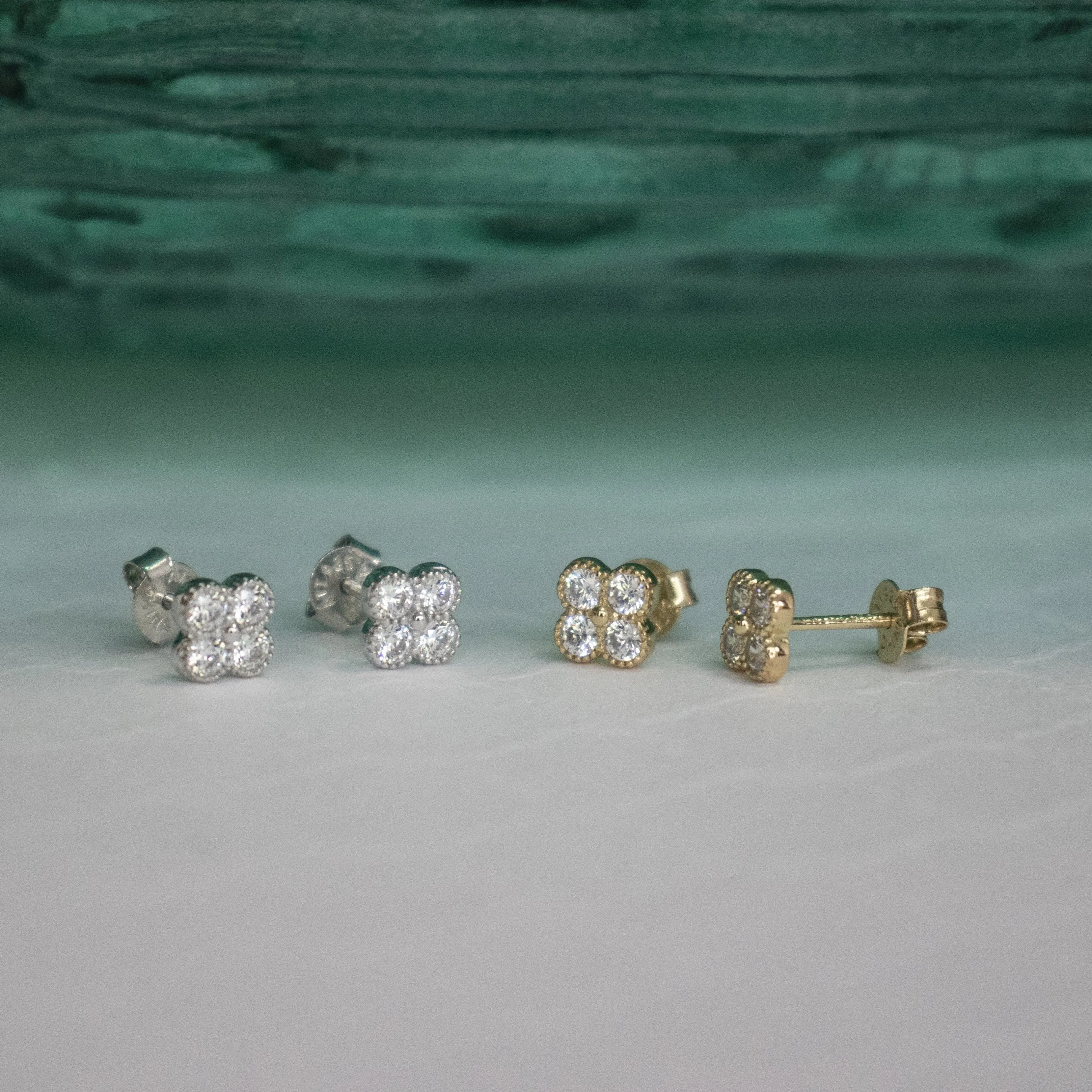 Bezel CZ Flower Studs - Gold or Silver