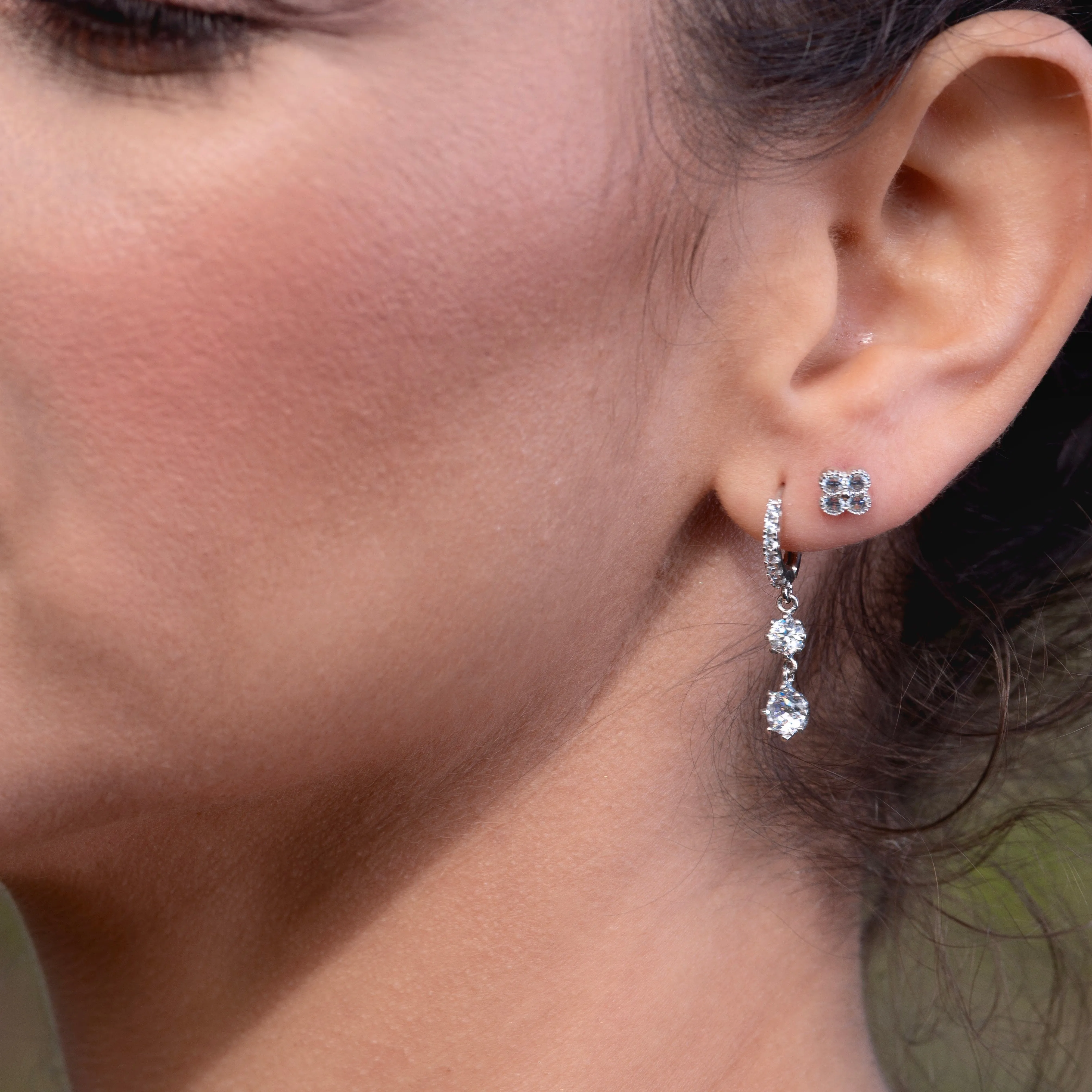 Bezel CZ Flower Studs - Gold or Silver