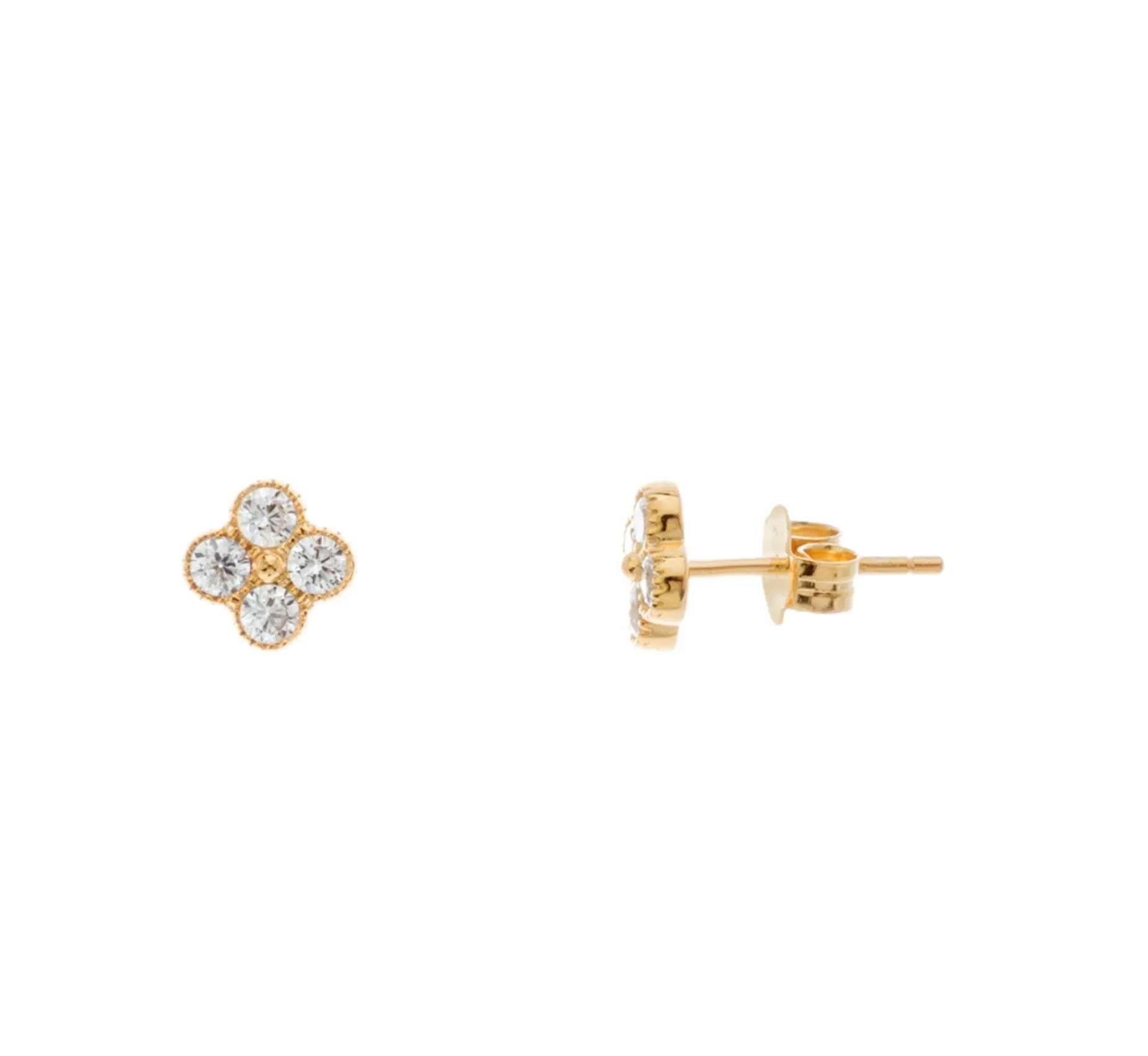 Bezel CZ Flower Studs - Gold or Silver