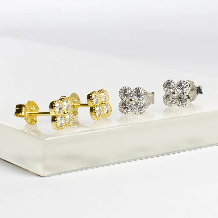 Bezel CZ Flower Studs - Gold or Silver