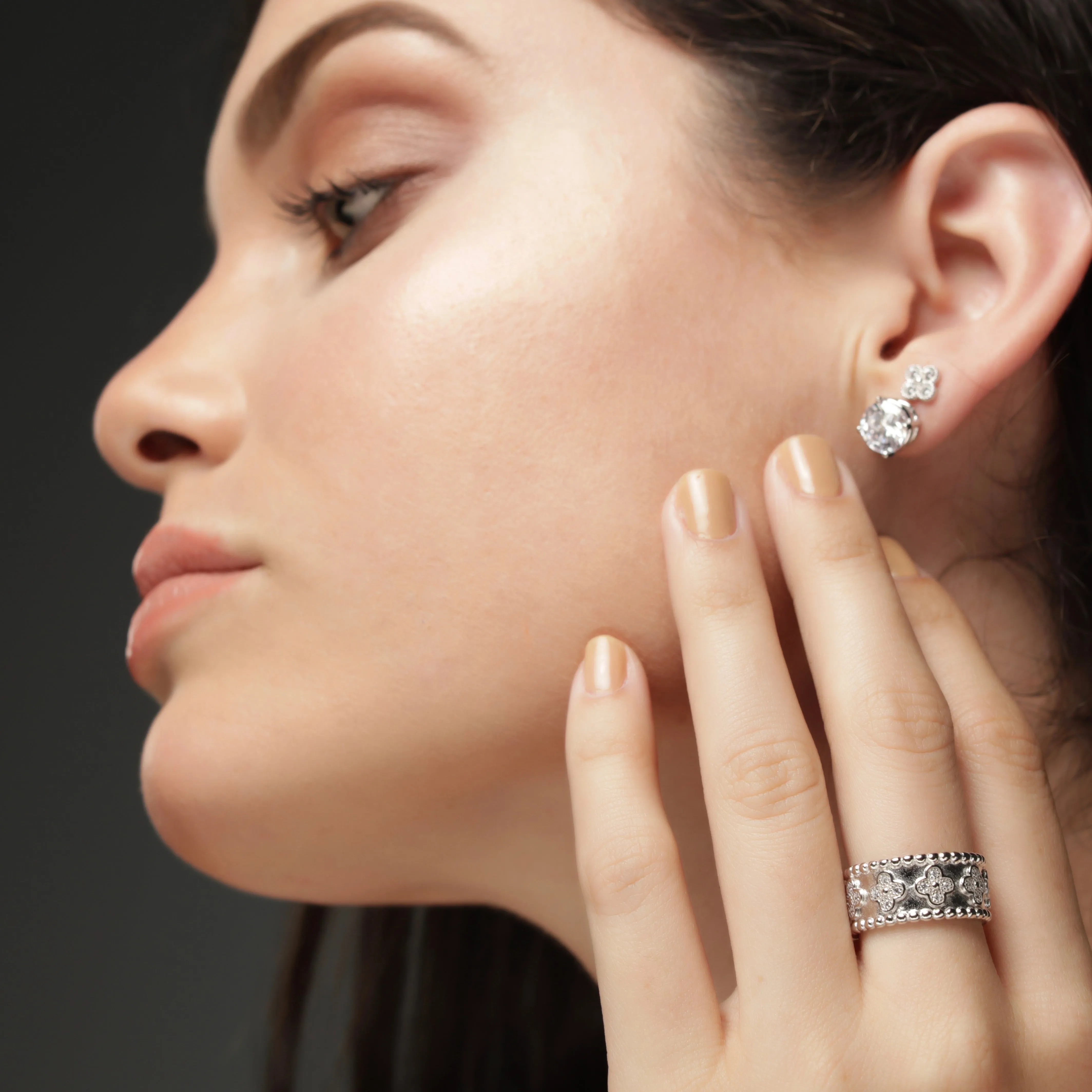 Bezel CZ Flower Studs - Gold or Silver