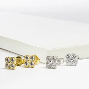 Bezel CZ Flower Studs - Gold or Silver