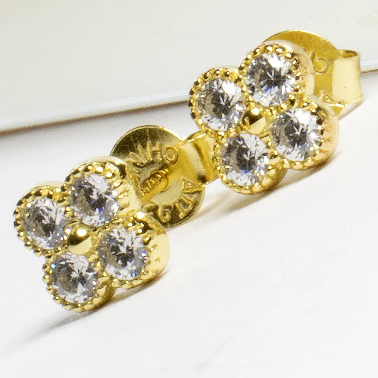 Bezel CZ Flower Studs - Gold or Silver