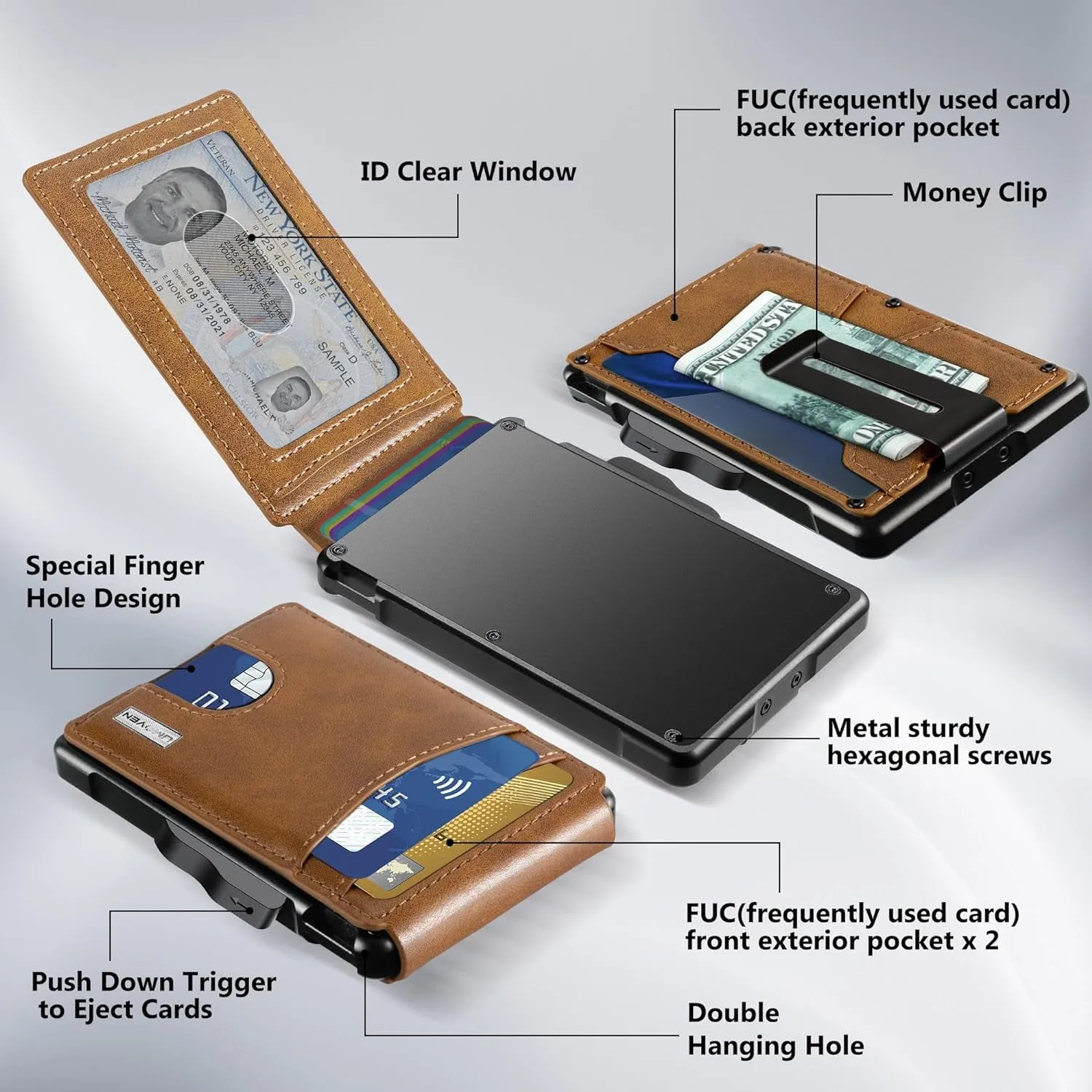 Bifold Wallet for Men - with Money Clip Slim Leather Credit Card Holder-Brown