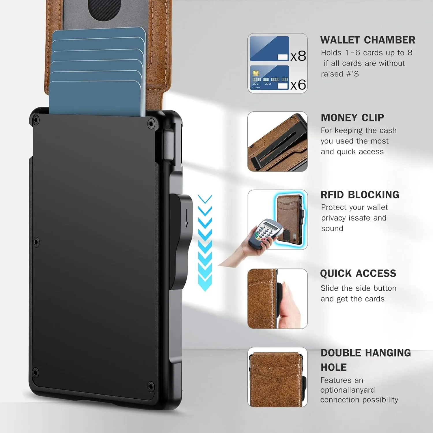 Bifold Wallet for Men - with Money Clip Slim Leather Credit Card Holder-Brown