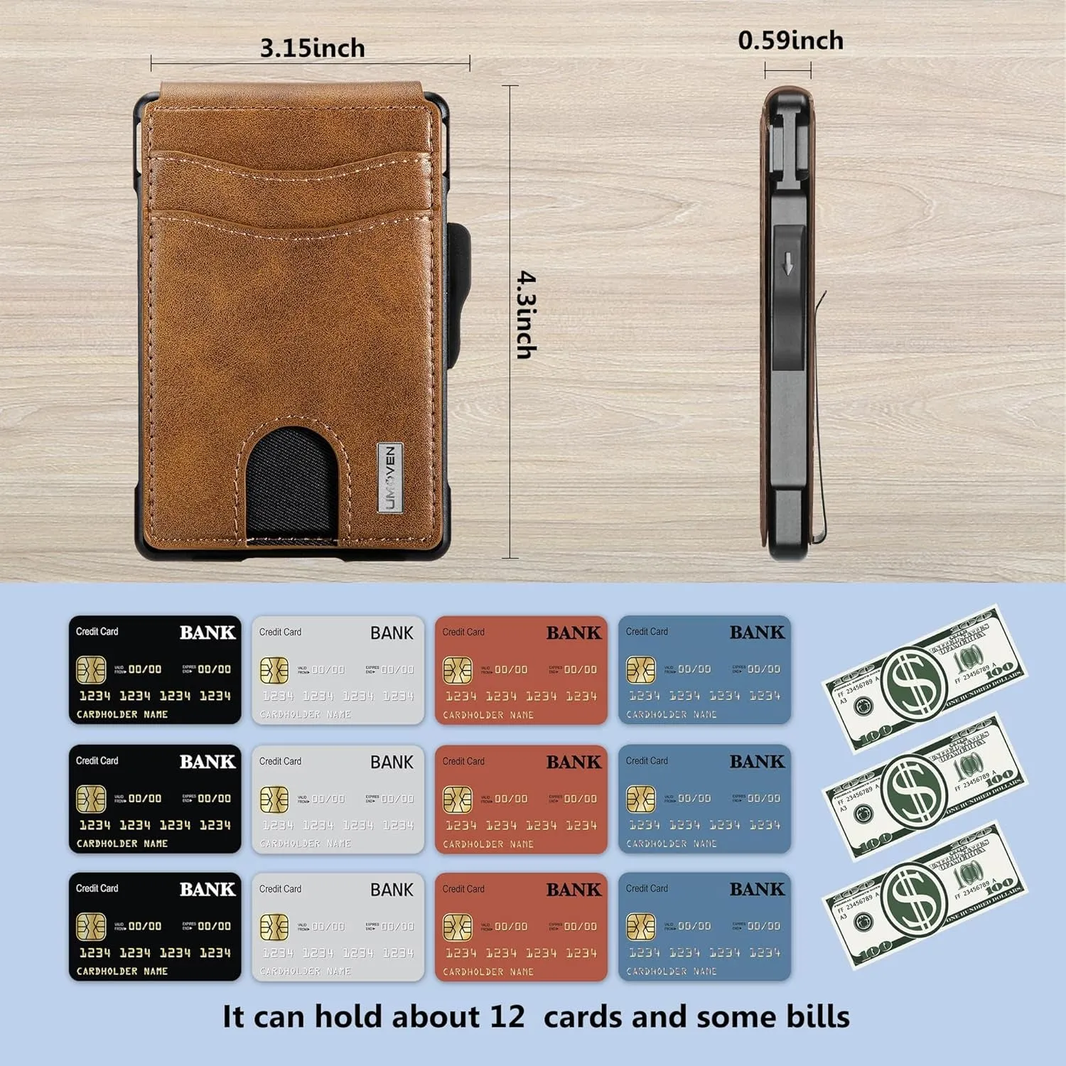 Bifold Wallet for Men - with Money Clip Slim Leather Credit Card Holder-Brown