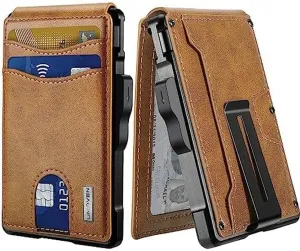 Bifold Wallet for Men - with Money Clip Slim Leather Credit Card Holder-Brown