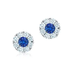 Birks White Gold Diamond and Sapphire Cluster Stud Earrings