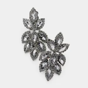 Black Diamond Crystal Rhinestone Oval Cluster Clip On Earrings | 418309