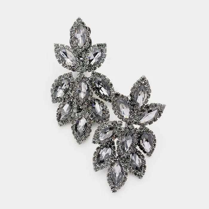 Black Diamond Crystal Rhinestone Oval Cluster Clip On Earrings | 418309