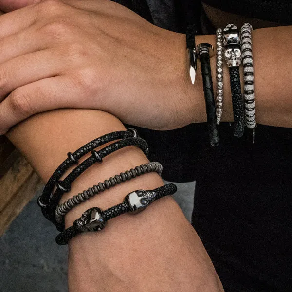 Black Double Skull Stingray Leather with Black PVD