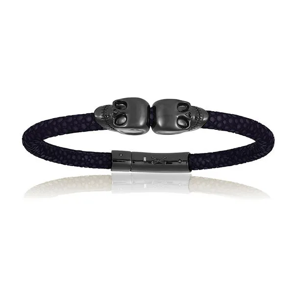 Black Double Skull Stingray Leather with Black PVD