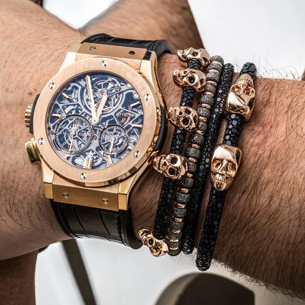 Black Double Skull Stingray Leather with Pink Gold