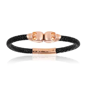Black Double Skull Stingray Leather with Pink Gold