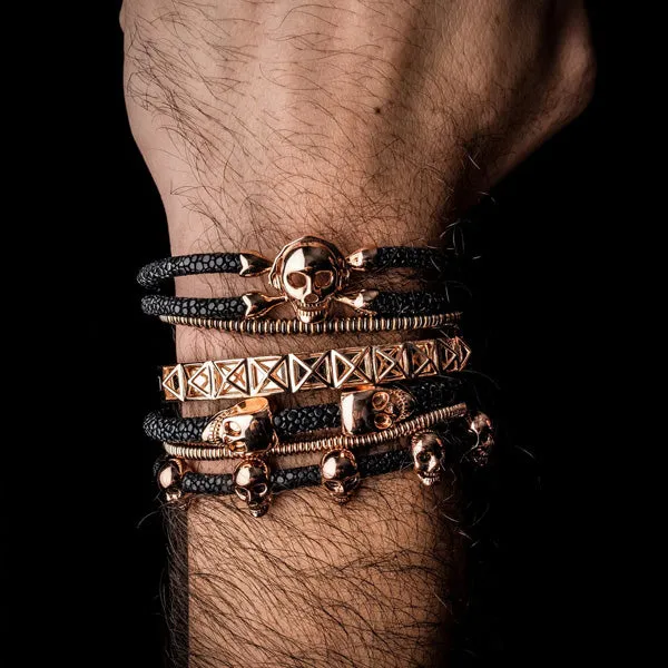 Black Double Skull Stingray Leather with Pink Gold