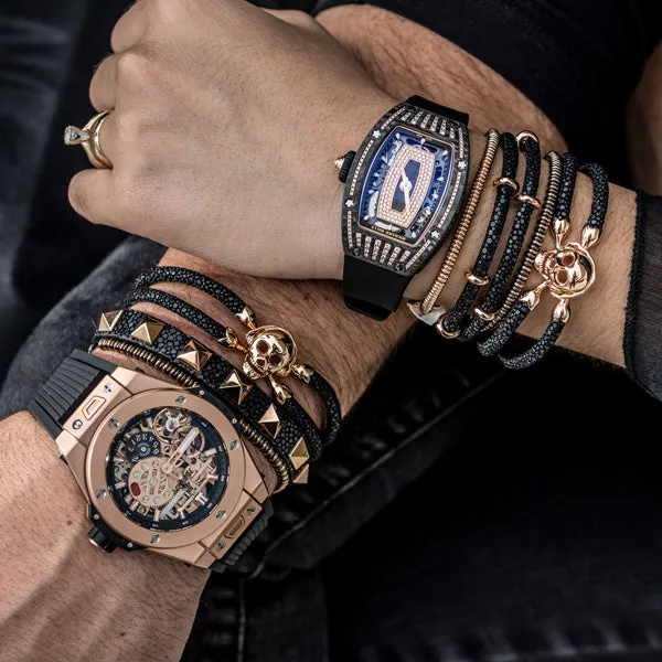 Black Double Stingray Leather with Rose Gold