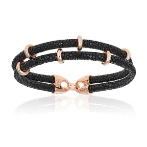 Black Double Stingray Leather with Rose Gold