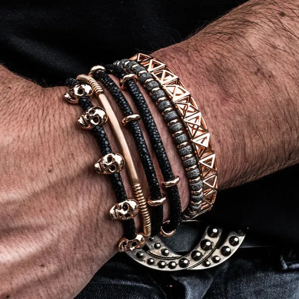 Black Double Stingray Leather with Rose Gold